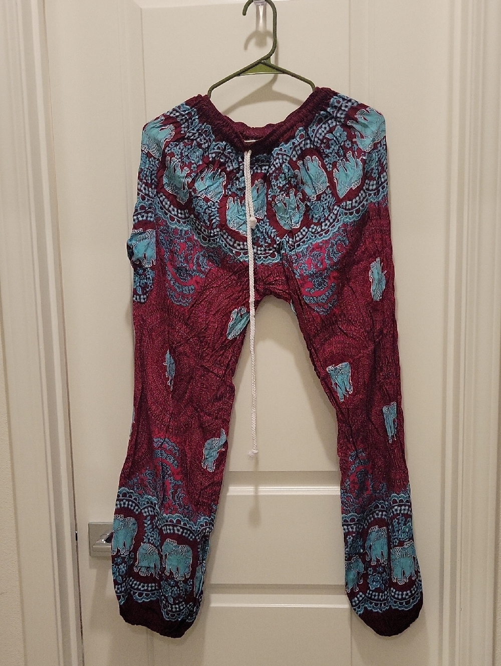 Women's Maroon & Teal Elastic Waist Printed Harem Pants